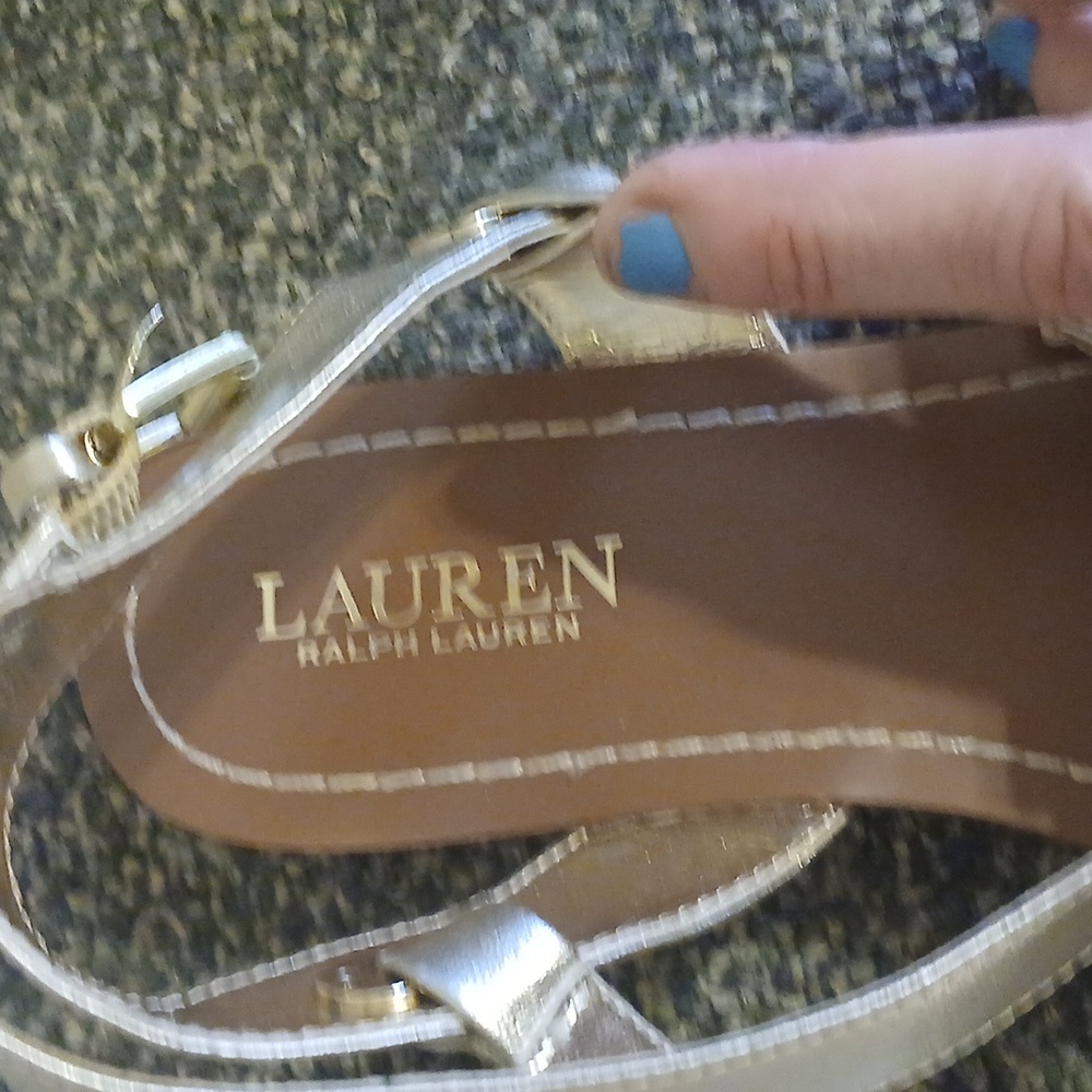 Lauren Ralph Lauren Metallic Gold Sandals Soze 9.5 - Picture 4 of 6